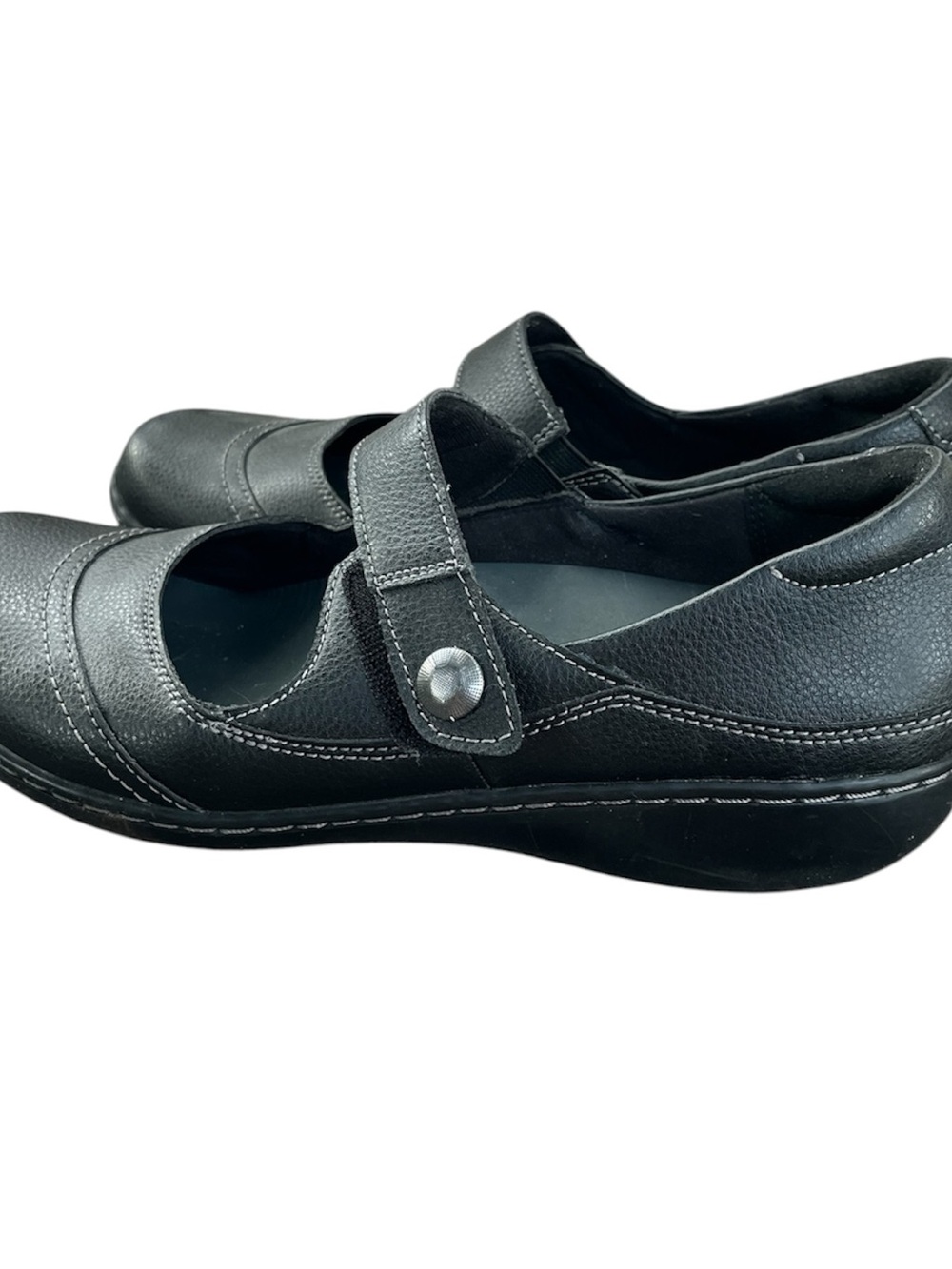 Clarks Black Leather Mary Jane Flats | Comfort Shoes | Adjustable Strap Size 9 - Picture 2 of 5